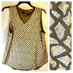 Chico's Travelers Collection Sz 3 US X-Large Gold Tan Brown Burnout V-Neck Tank